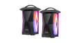 Pair of colorful electronic devices with a white background