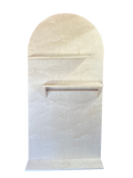wood arch with 3 shelves.  the middle shelf also has a hanging bar for clothes