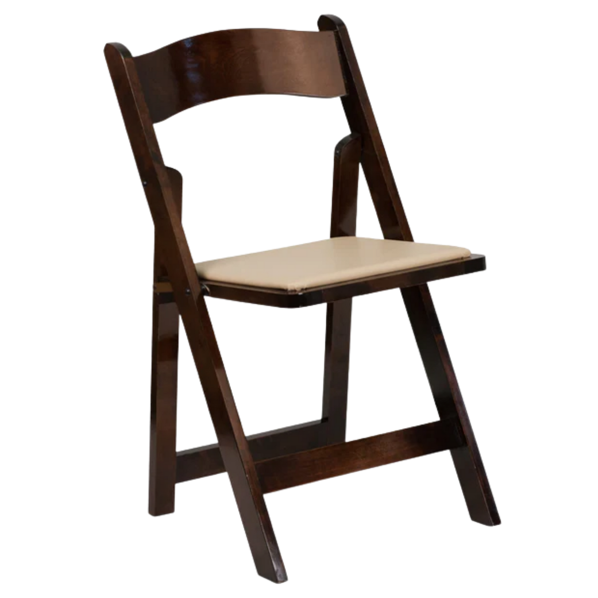 Wooden chair with a white cushion on a white background