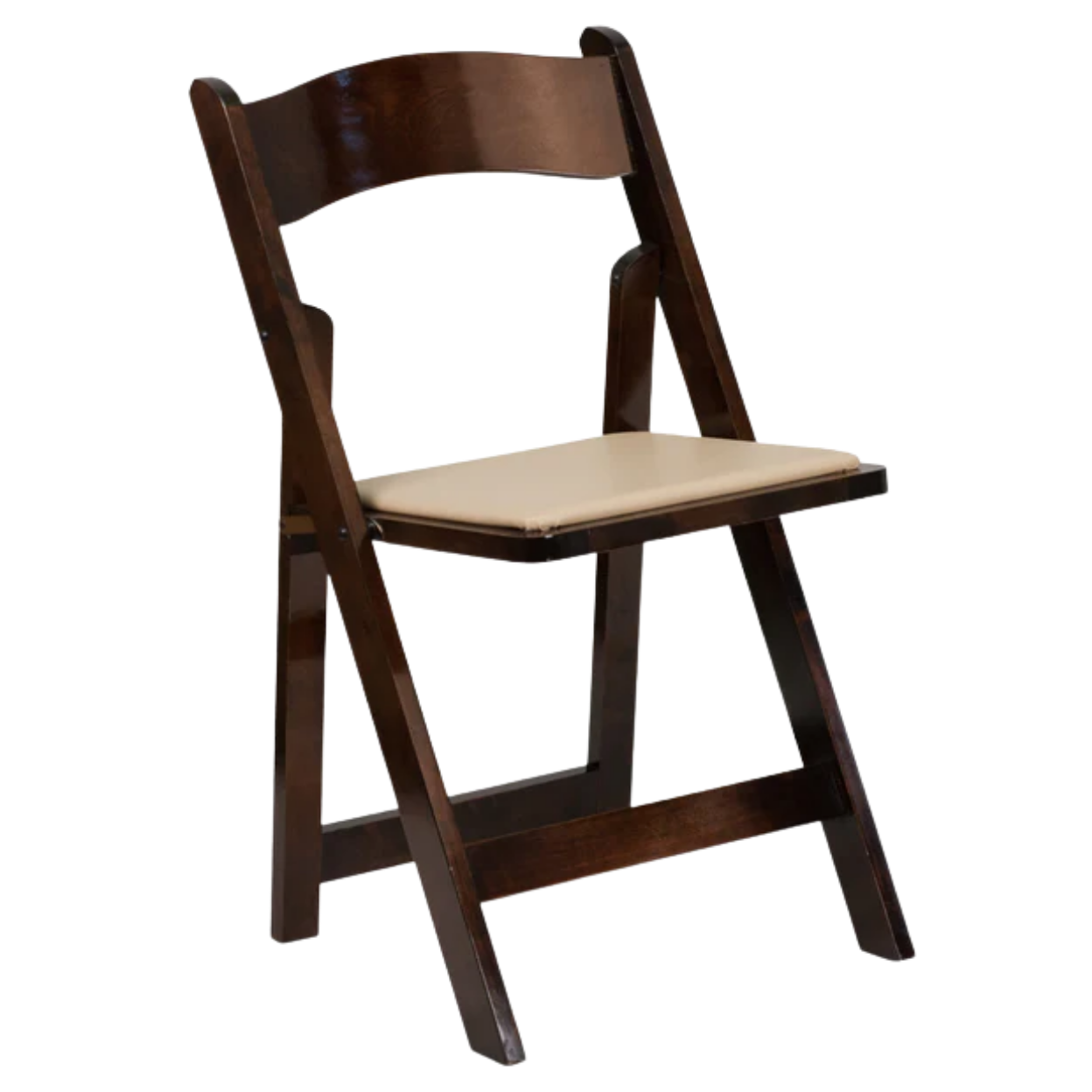 Wooden chair with a white cushion on a white background